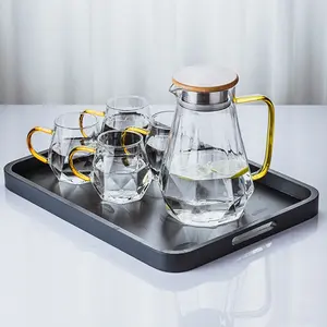 High Quality Aesthetic Luxury Diamond Shaped Hot Cold Water Jug Set Summer Clear Glass Tea Cup Set