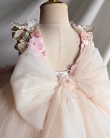 Robes de demoiselles d'honneur florales beiges avec appliqués, robes de première communion personnalisées, robes de princesse pour séances photo et fêtes d'anniversaire