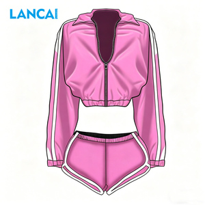 Ensemble 2 pièces pour femme LANCAI : veste courte zippée et short taille haute, style streetwear sportif bicolore - Product Image 1