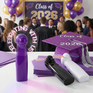 Cadeaux promotionnels, mini ventilateur portable pratique à LED avec message personnalisé, ventilateur électrique à main avec écran LED pour les invités de mariage et les événements - Product Image 4