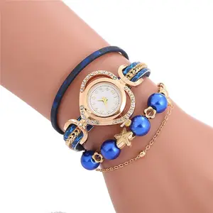 Relógio de pulso elegante para mulheres, pulseira digital de diamante com contas grandes de pérola em formato de coração, presente de ouro, relógio de quartzo, ideal para venda em 2024