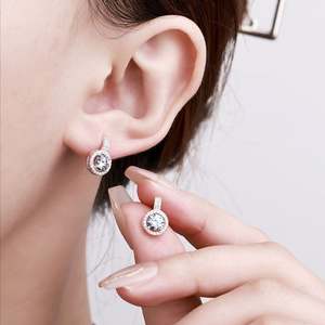Round <b>Stud</b> Earring Full Diamond Moissanite Earrings S925 <b>Sterling</b> <b>Silver</b> <b>Stud</b> Earrings - Product Image 2