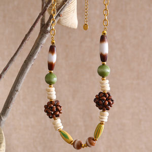 قلادة خرز خشبية يدوية الصنع عالية الجودة من XY 2018 مع سلسلة من الفولاذ المقاوم للصدأ للهدايا - Product Image 3