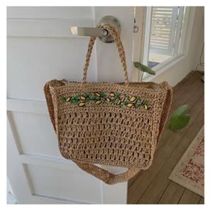 Bolso Tote de Ganchillo Ecológico de Gran Capacidad con Bordado de Limón, Correa Cruzada, Estilo Bohemio, Casual para Mujer, Ligero para la Playa - Product Image 5