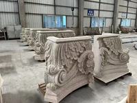 Chapiteau de colonne en pierre sculpté à la main de style européen, tête de pilier en granit blanc sésame avec motif de feuille d'acanthe