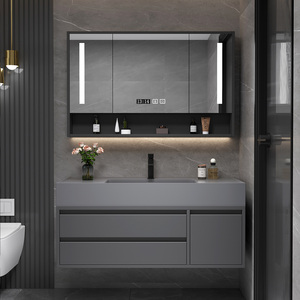 Furniture Modern New Lacquer MDF Cupboard Set 36 Inch Led Cabinet Storage Bathroom Sink Vanity Mirror Wash Basin Hotel - Product Image 2