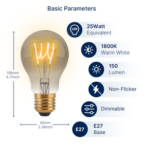 Hight Quality Smoked Glass Spiral <strong>LED</strong> Bulb A60 4W 1800K Dimmable <strong>E27</strong> Gold Cap Warm Decorative Bulb - Product Image 2