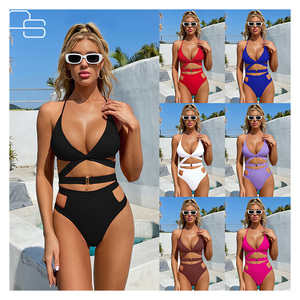 Vente en gros nouveau maillot de bain à bretelles fendues croix creuse 2 pièces Bikini dames sexy taille haute vêtements de plage maillots de bain - Product Image 1