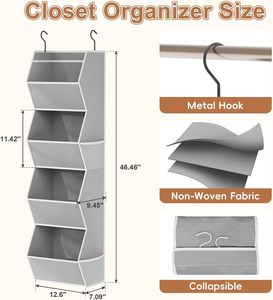 Organisateur de placard suspendu pliable à 4 étagères, organisateurs et rangements de placard pour chambre à coucher, suspendus avec des poches en filet pour vêtements - Product Image 2