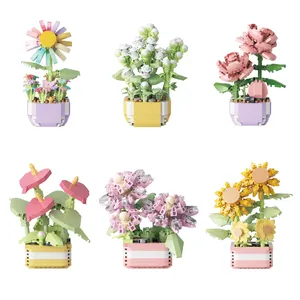 New Arrivals Plastic Flower Pot DIY Toys For Home Decor Plant Pot Flower Bricks Mini Blocks Educational Toys New Year Decor 2024