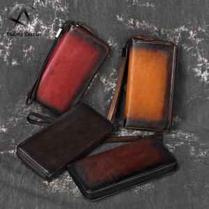 AndoBag Cartera Larga Retro de Cuero Vacuno Genuino para Hombre, Bolso de Mano Multifuncional con Múltiples Compartimentos - Product Image 1