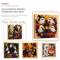 Kit de Peinture Diamant Halloween Lanterne Fantôme DIY Mosaïque Ronde à Percer Cadeau Artisanat pour Adulte Décoration Murale Maison Bureau