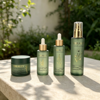 Emballage de soins de la peau en verre transparent de luxe, flacon de lotion en verre de 50 ml et 60 ml avec pompe compte-gouttes en verre