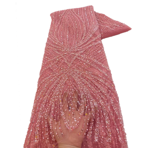 Ni. Ai Chất lượng cao đính cườm ren vải sang trọng Net ren Sequins lưới ren vải với ngọc trai cho đám cưới bên - Product Image 6