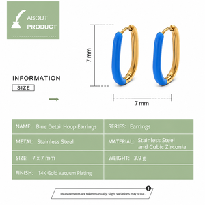 Pendientes de Aro con Detalles en Azul Dorado, Acero Inoxidable, Chapado al Vacío en Oro de 14K, Pendientes Huggie con Circonita Cúbica - Product Image 3
