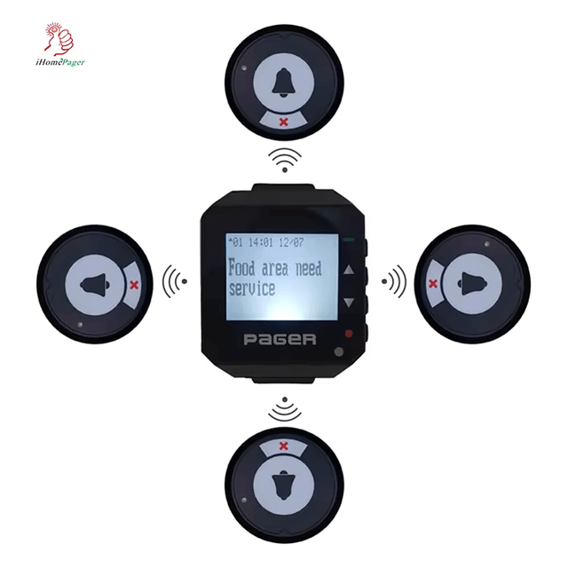 Freequeue Long Range Custom Alphanumeric Wireless Wrist Watch Button Pager with 1000m Range Model GP2015W for Supermarket Use