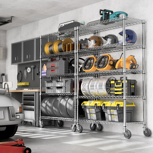 MZG US Inventory Latest Design Metal Organizer Heavy Duty 5 Layer Garage <b>Wire</b> Storage Rack Unit with Wheels - Product Image 3