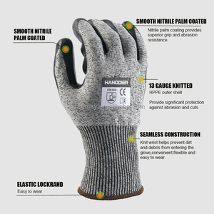 רמת חתוך אנטי 5 ansi a3 4x44c תעשייתי 13 מד hppe אניה חלקה חנקית מצופה מכונאי יד מגן עבודה בטיחות כפפת בטיחות - Product Image 6