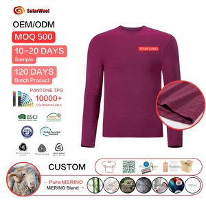 <span class=keywords><strong>Camisa</strong></span> de Lana Merino <span class=keywords><strong>Fucsia</strong></span> de Manga Larga para Hombre, Diseño Personalizado Solarwool - Product Image 1