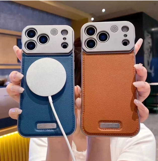 Fashion Aromatherapy Frameless Pu Leather Magnetic Metal Frame Matte Shockproof Phone Case for iPhone 17 16 15 14 13 12 Pro Max
