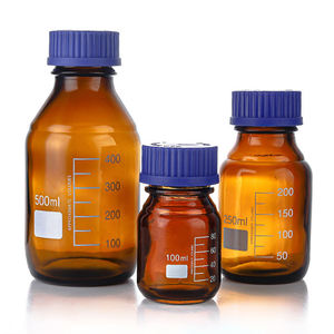 Lab Scientific Round Graduated Amber Glass Reagent Bottle With Blue Gl45 Screw Lid 50Ml For <b>Media</b> <b>Storage</b> - Product Image 5