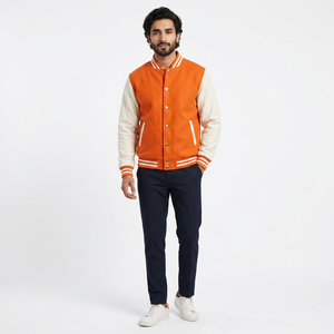 Unisex Orange <b>White</b> Stand Varsity Quilted Windproof <b>Jacket</b> Stylish College Outerwear Trendy Streetwear Front Design Warm Winter - Product Image 1