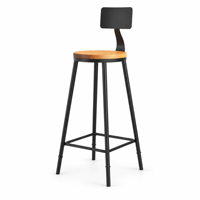 Tabouret de bar industriel moderne avec assise en bois massif, structure métallique nordique, tabouret de comptoir pour îlot de cuisine, café, restaurant