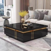 Ensemble de table basse et meuble TV convertible moderne de luxe avec plateau en acier inoxydable et ardoise pour salon, villa, maison