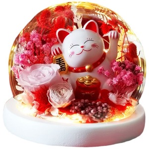 <span class=keywords><strong>Maneki</strong></span> <span class=keywords><strong>Neko</strong></span> chat porte-bonheur avec dôme en verre et <span class=keywords><strong>rose</strong></span> éternelle pour cadeau de Saint-Valentin cadeau de Noël décor d'affaires - Product Image 5