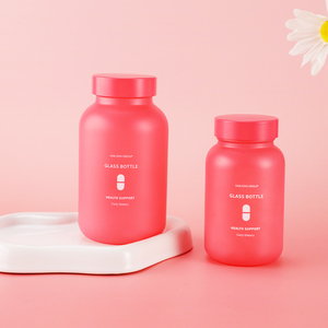 ขวดแก้ววิตามินแบบด้านสีแดงน้ำเงิน ขนาด 100 มล. 250 มล. 500 มล. สำหรับอาหารเสริมผู้หญิง บรรจุภัณฑ์แคปซูลเสริมความงามและซอฟต์เจล - Product Image 2