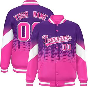 Custom Sublimation Varsity <b>Jacket</b> Pink Gradient Team Name Number Printed Casual Baseball Uniform Letterman <b>Jacket</b> - Product Image 1