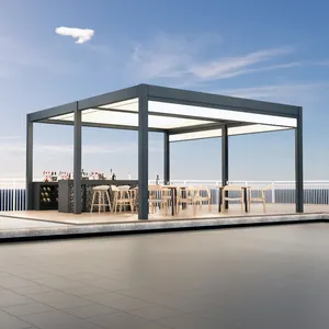 Gazebo Modern luar ruangan 3x4 m Manual dapat diatur atap dua lapisan aluminium berbintang Pergola Pavillon