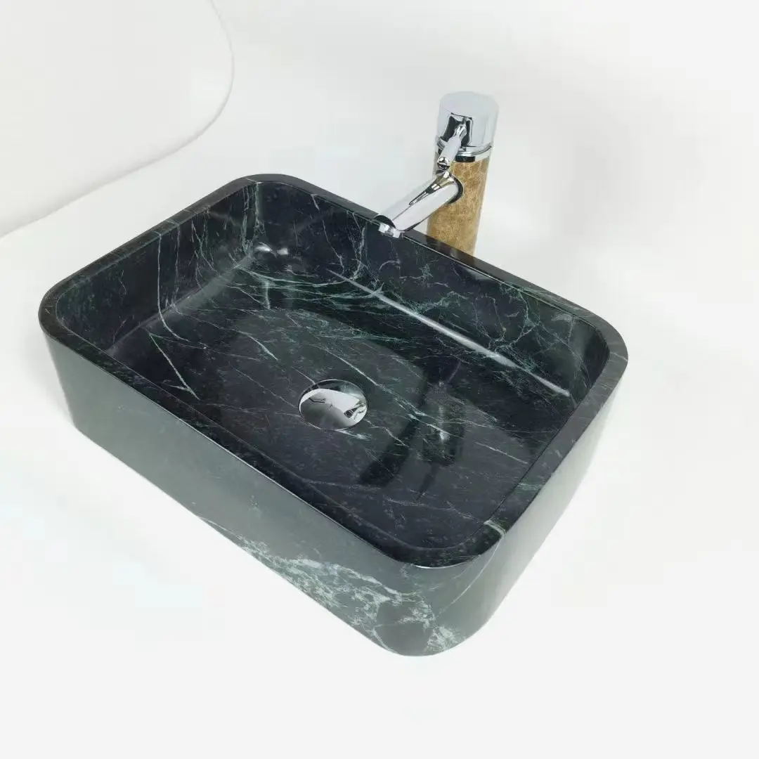 Dekoratives Badezimmer Quadratische Form Verde Alpi grüner Marmor Waschtisch