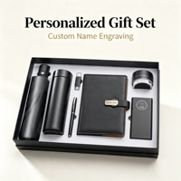 Ensemble cadeau d'affaires personnalisé 7-en-1 en acier inoxydable avec gravure de nom personnalisée, parapluie, gourde isotherme, carnet, stylo, batterie externe