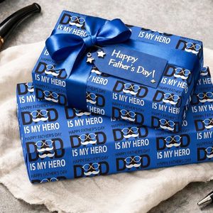 Homeral Blue Father's Day Wrapping Paper 17in X 16.5ft DAD IS MY HERO Pattern Gift <b>Wrap</b> For Fathers Day - Product Image 3