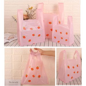 Pink <b>Strawberry</b> Plastic Shopping Bags Large With Handles For Groceries - Product Image 4