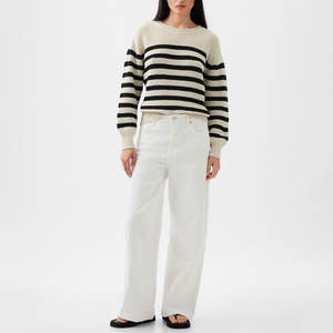 Kış kadin triko kazak yuvarlak boyun fantezi dikiş çizgili ekstra uzun kollu örme kazak - Product Image 3