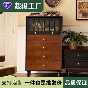 French Retro Solid Wood Chest Of Drawers Vintage <b>Storage</b> Cabinet Bedroom Side Cabinet Color Blocked Bed <b>End</b> <b>Table</b> - Product Image 5
