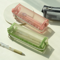 Étui à crayons coréen translucide au style simple et créatif avec fermeture éclair pour étudiants, étui à crayons, papeterie de bureau, papeterie scolaire