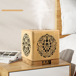300ml tre vuông rỗng gỗ thật hương thơm tinh dầu khuếch tán không khí ẩm với 3 cấp độ ánh sáng ban đêm trắng ấm - Product Image 3