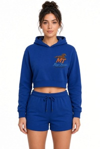 Ensemble de survêtement décontracté 2 pièces pour femme : sweat à capuche court beige et short, personnalisable avec vos impressions, avec cordon de serrage - Product Image 6