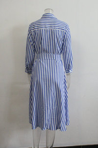 Robes chemise décontractées pour femmes à rayures coréennes de haute qualité, longueur genoux, manches longues, avec ceinture à la taille - Product Image 6