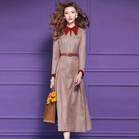 Robe chemise mi-longue élégante et raffinée pour femme, style vintage, manches longues, taille empire cintrée, collection automne FMY66441