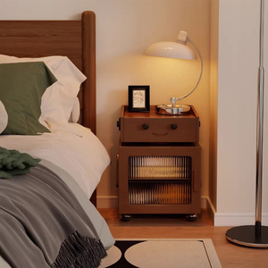 Mesita de noche móvil moderna personalizada con cajón y armario de almacenamiento, mesita de noche de madera maciza con ruedas para dormitorio y sala de estar - Product Image 6