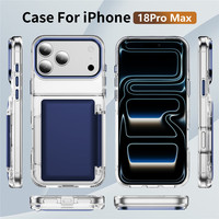 Étui de téléphone transparent avec fente pour cartes colorée dissimulée et support rabattable pour iPhone 18 17 16 15 Pro Max, en TPU et PC, type portefeuille