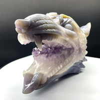 Tête de loup sculptée en géode d'améthyste naturelle unique, crânes de loup en cristal drusy pour collection de cristaux et décoration métaphysique