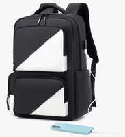 Sac à dos pour ordinateur portable noir et blanc, grande capacité, avec port USB, pour voyages, affaires et école