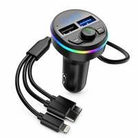 Transmetteur FM universel pour voiture en gros, chargeur USB-C trois-en-un, appel mains libres, lecteur MP3 sans fil, ambiance lumineuse colorée