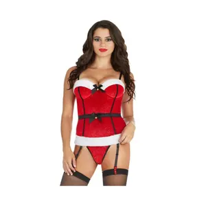  Lencería navideña para mujer Disfraz Sexy Bustier Corset Top Body Garter Lencería