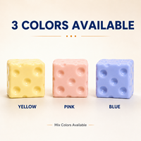 Jouet anti-stress souple en forme de cube de fromage de 6 cm, 3 couleurs, sac OPP, boîte en PVC, vente en gros